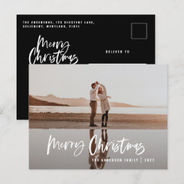 Cartão Postal De Festividades Foto preta mínima moderna de orçamento Natal