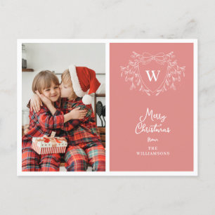 Cartão Postal De Festividades Foto rosa e branca moderna da crista de Natal