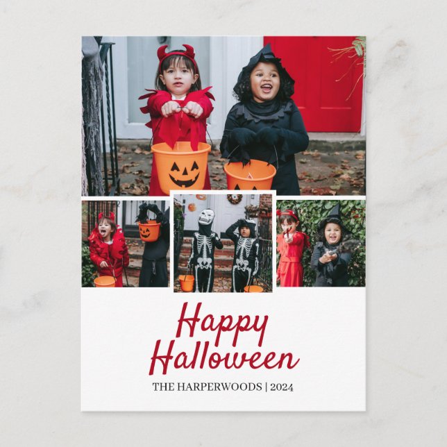 Cartão Postal De Festividades Foto Simples da Família de Halloween Elegante (Frente)