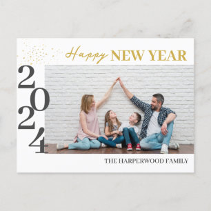 Cartão Postal De Festividades Foto simples do Feliz ano novo moderno Elegante On