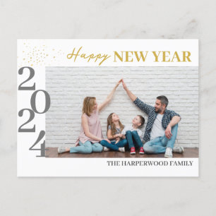 Cartão Postal De Festividades Foto simples do Feliz ano novo moderno Elegante On