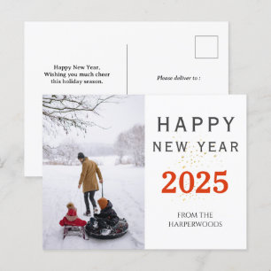 Cartão Postal De Festividades Foto simples do Feliz ano novo moderno Elegante um