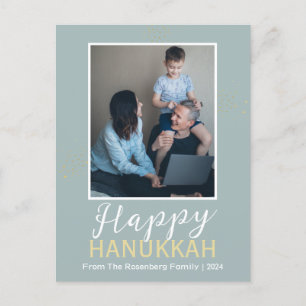 Cartão Postal De Festividades Foto Simples e Azul Feliz Hanukkah Um