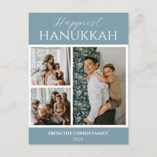 Cartão Postal De Festividades Foto Simples Moderna Happiest Hanukkah Elegante 3