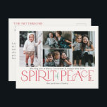 Cartão Postal De Festividades Foto simples, verde vermelho para a paz<br><div class="desc">Estes cartões postais de saudação de fotos de feriado apresentam a saudação, "Desejando-lhe um Feliz Natal e um Feliz ano novo", juntamente com a saudação, "Espírito de Paz", em grandes letras vermelhas e verdes sobre um fundo de marfim com marcadores para adicionar quatro das suas fotos favoritas, nome da família...</div>