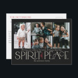 Cartão Postal De Festividades Foto Simples, Vermelho Preto de Paz<br><div class="desc">Estes cartões postais de saudação de fotos de feriado apresentam a saudação, "Desejando-lhe um Feliz Natal e um Feliz ano novo", juntamente com a saudação, "Espírito de Paz", em grande marfim e letras vermelhas em um fundo preto com marcadores de posição para adicionar quatro das suas fotos favoritas, nome da...</div>