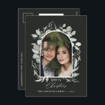 Cartão Postal De Festividades Foto verde botânica moderna preta e elegante<br><div class="desc">Cinza verde botânico preto moderno e elegante simplesmente design de natal de natal de Natal de arca botânica clássico.</div>