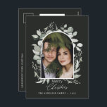 Cartão Postal De Festividades Foto verde botânica moderna preta e elegante<br><div class="desc">Cinza verde botânico preto moderno e elegante simplesmente design de natal de natal de Natal de arca botânica clássico.</div>