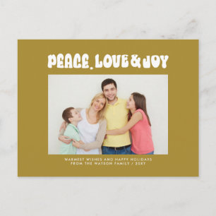Cartão Postal De Festividades Foto Verde Retro Groovy Paz Amor Alegria