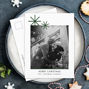 Cartão Postal De Festividades Foto Verde Simples de Natal Minimalista