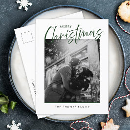 Cartão Postal De Festividades Foto Verde Simples e Feliz Natal