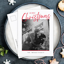 Cartão Postal De Festividades Foto Vermelha Simples e Feliz Natal Minimalista