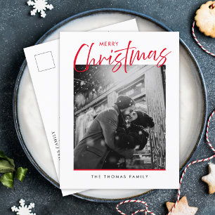 Cartão Postal De Festividades Foto Vermelha Simples e Feliz Natal Minimalista