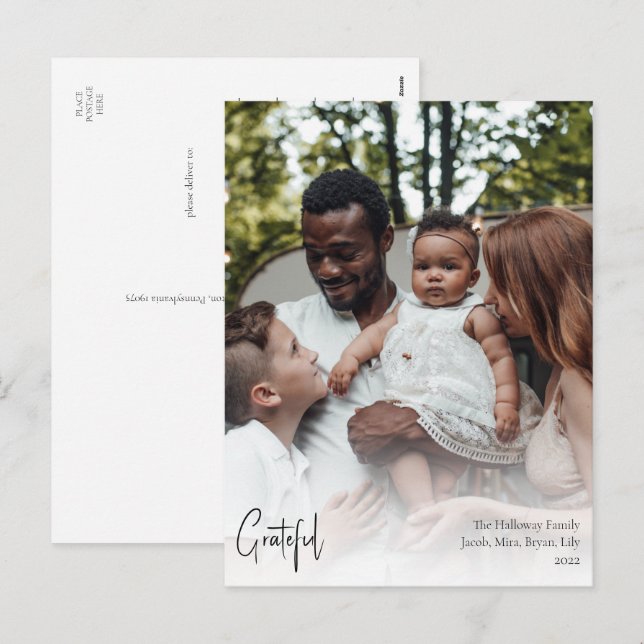 Cartão Postal De Festividades Foto vertical do Cheio Grateful Script Moderno (Frente/Verso)