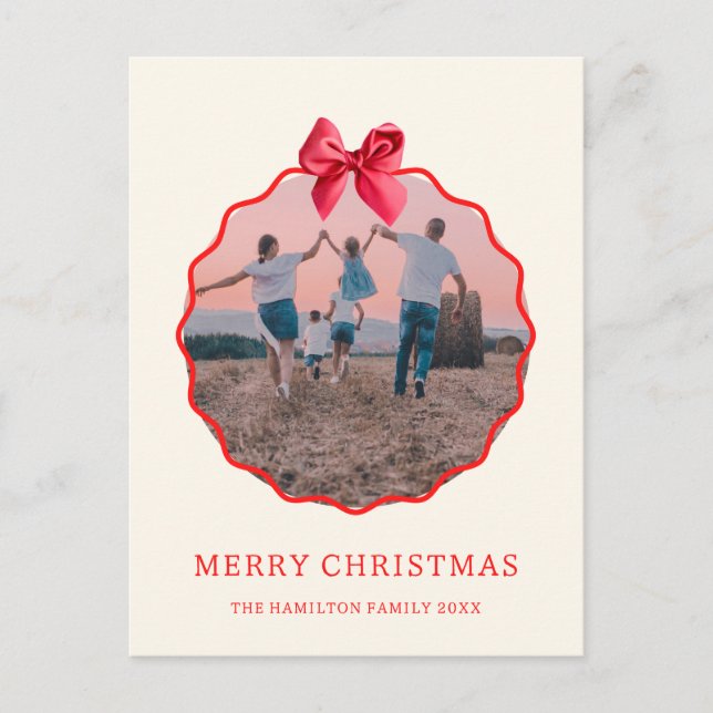 Cartão Postal De Festividades Foto Wavy do Arco Vermelho Coquette Natal (Frente)