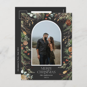 Cartão Postal De Festividades Fotoarco de cor aquática floral botânico do Natal