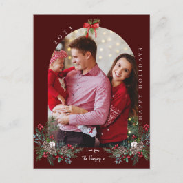 Cartão Postal De Festividades Fotoarco de cor aquática floral botânico do Natal 