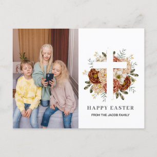 Cartão Postal De Festividades fotografia elegante da família Floral Cross Páscoa