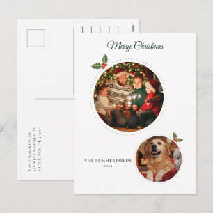 Cartão Postal De Festividades Fotos Botânicas de Natal da Família e do Cachorro