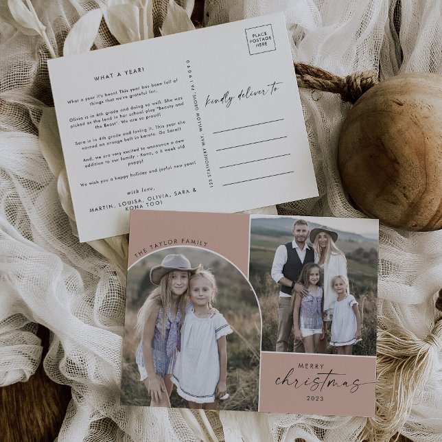 Cartão Postal De Festividades Fotos da família Modern Boho Arch Salmon 3 (Criador carregado)