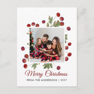 Cartão Postal De Festividades Fotos de Natal com Elegantes Frutas em Aquarela