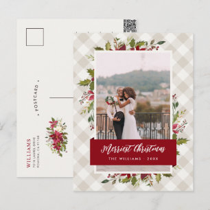 Cartão Postal De Festividades Fotos de Natal mais Alegre com Verde e Xadrez