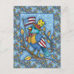 CARTÃO POSTAL DE FESTIVIDADES FOURTH OF JULY BLUEBIRD TWEET, AMERICAN FLAG USA
