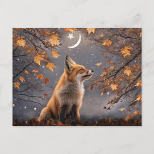 Cartão Postal De Festividades Fox e Lua do Equinox Fantasy Fall Fall