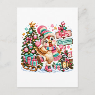 Cartão Postal De Festividades Frango Fofo Feliz Natal