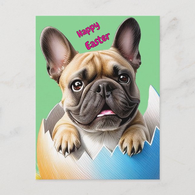 Cartão Postal De Festividades Französische Bulldogge Ei Ostern French Bulldog (Frente)