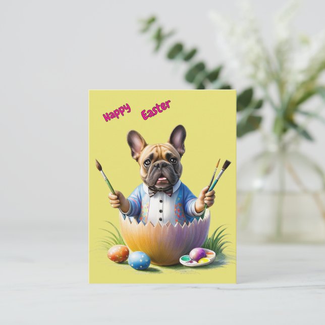 Cartão Postal De Festividades Französische Bulldogge Ei Ostern French Bulldog (Em pé/Frente)