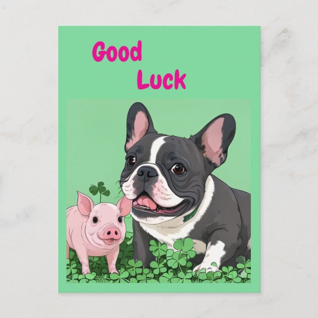 Cartão Postal De Festividades Französische Bulldogge viel Glück French Bulldog (Frente)