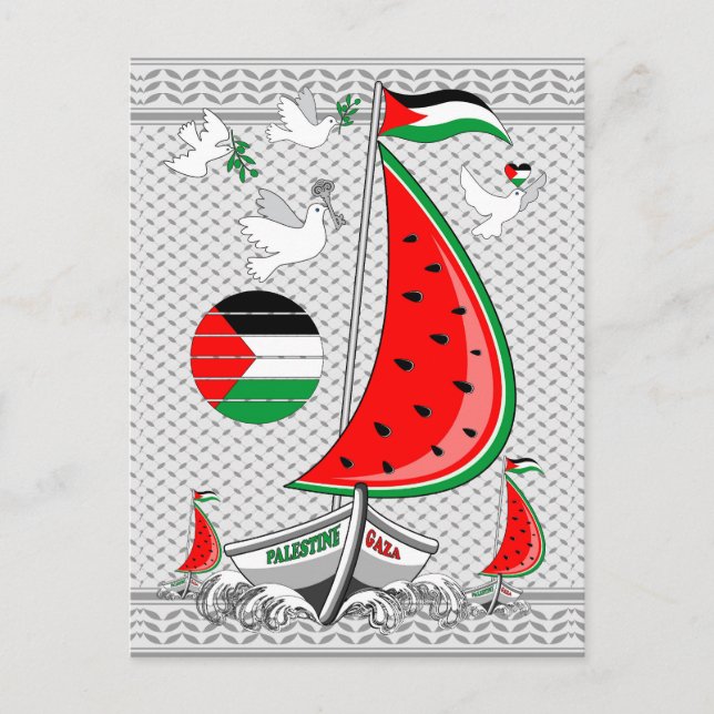 Cartão Postal De Festividades Freedom Global Sumud Flotilla Boats para Gaza (Frente)