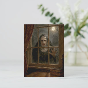 Cartão Postal De Festividades Freira Assustadora na Janela Assombrada Terror Gót