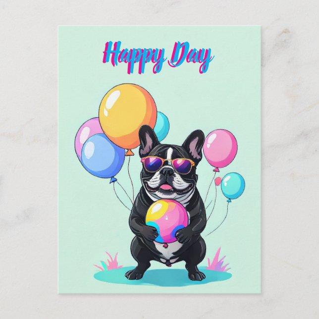 Cartão Postal De Festividades French Bulldog Happy Day Französische Bulldogge  (Frente)