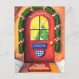 Cartão Postal De Festividades Frente de Natal Feliz e Feliz Casa