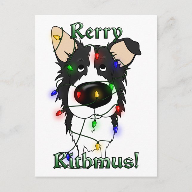 Cartão Postal De Festividades Fronteira das Luzes de Natal Collie (Frente)