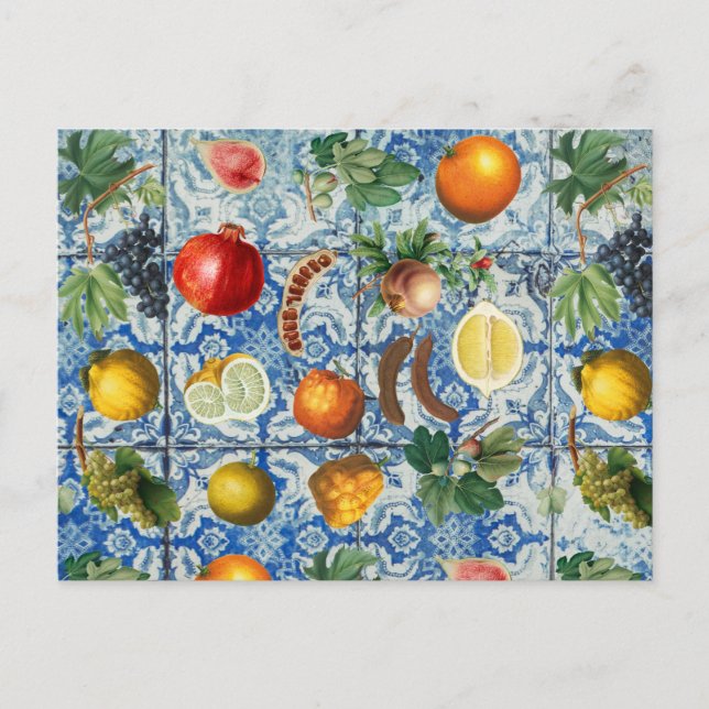 Cartão Postal De Festividades Fruta de Verão do Mediterrâneo e Mosaico Branco Az (Frente)