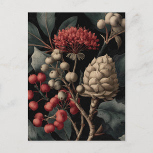 Cartão Postal De Festividades Frutas Vermelhas e Vagens de Sementes Exóticas em