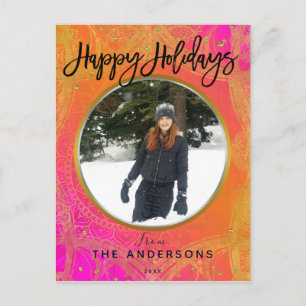 Cartão Postal De Festividades Fuchsia cor-de-rosa Laranja e Dourada Foto de Feri