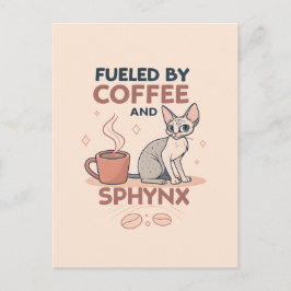 Cartão Postal De Festividades Fueled by Coffee and Sphynx Cat Art