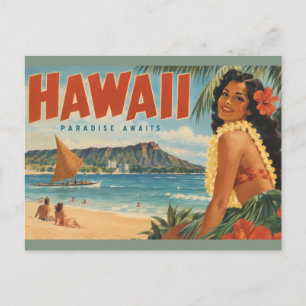 Cartão Postal De Festividades Fuga do Paraíso Vintage Havaiano Hula Girl Aloha