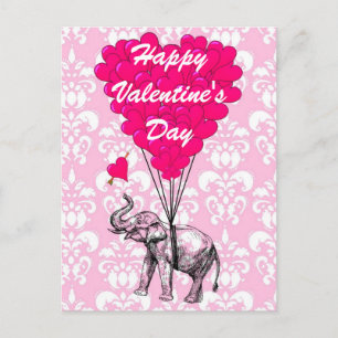 Cartão Postal De Festividades Fun elephant love heart Valentines