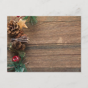 Cartão Postal De Festividades fundo de madeira com pínus