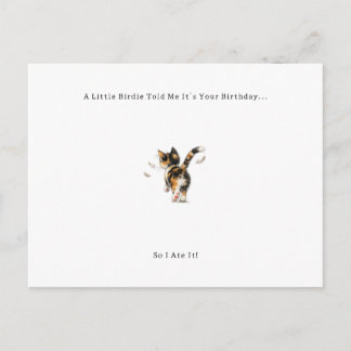 Cartão Postal De Festividades Funny Bird Cat Birthday Card.