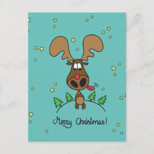 Cartão Postal De Festividades Funny Christmas reindeer