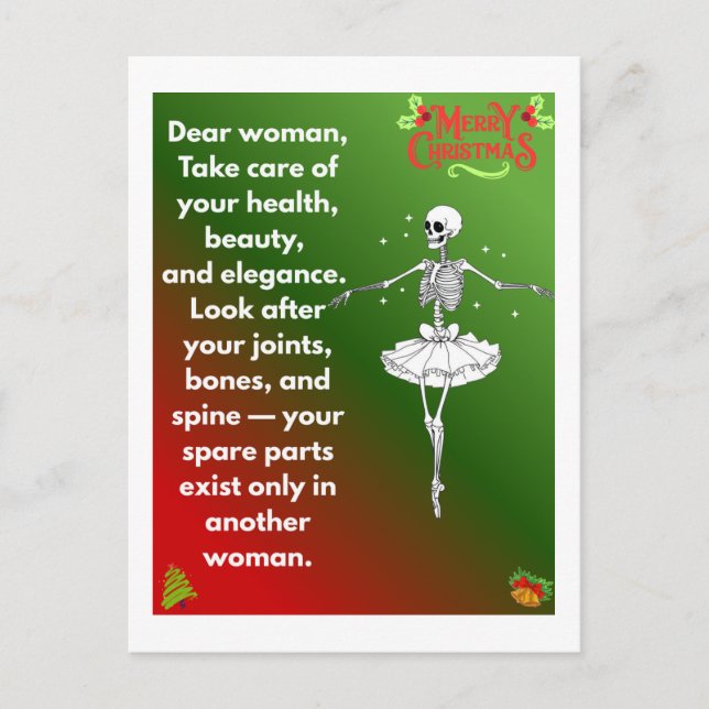 Cartão Postal De Festividades Funny Christmas Skeleton Wishes for woman Holiday  (Frente)