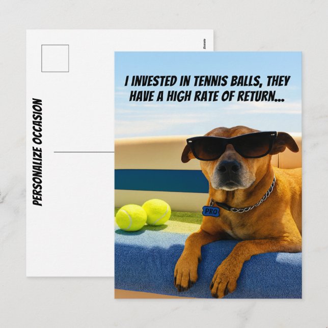 Cartão Postal De Festividades Funny Dog Retirement Boat Tennis Balls Sunglasses  (Frente/Verso)