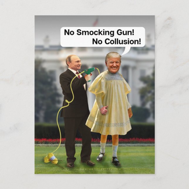 Cartão Postal De Festividades Funny Donald Trump Putin Smoking Gun Piada (Frente)
