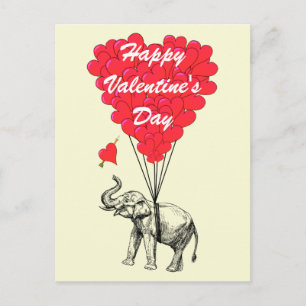Cartão Postal De Festividades Funny elephant and love heart Valentines